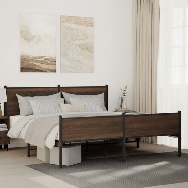 vidaXL Cadre de lit en m&eacute;tal sans matelas ch&ecirc;ne marron 183x213 cm
