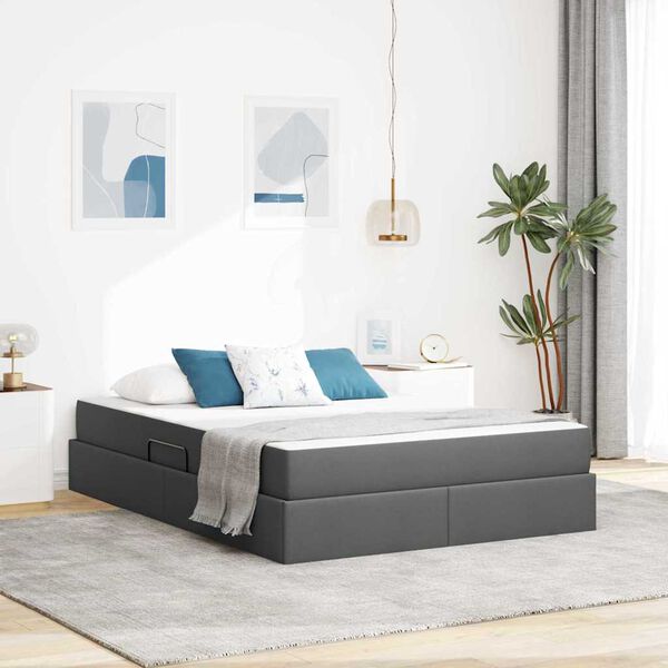vidaXL Lit avec rangement et matelas Gris fonc&eacute; 140 x 190 cm Polyester
