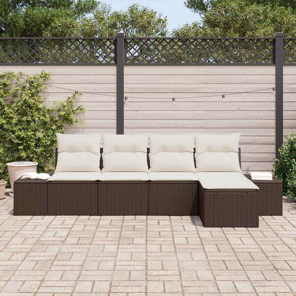 vidaXL Ensemble de canap&eacute; de jardin 5 pcs Marron polyrotin