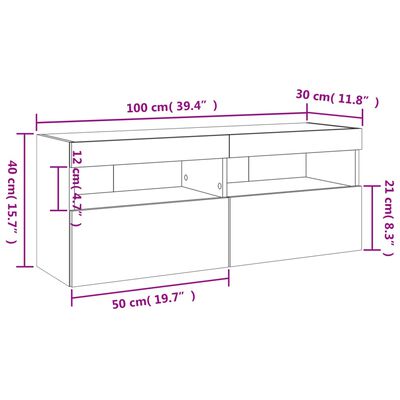 vidaXL Meuble TV mural avec lumières LED gris béton 100x30x40 cm