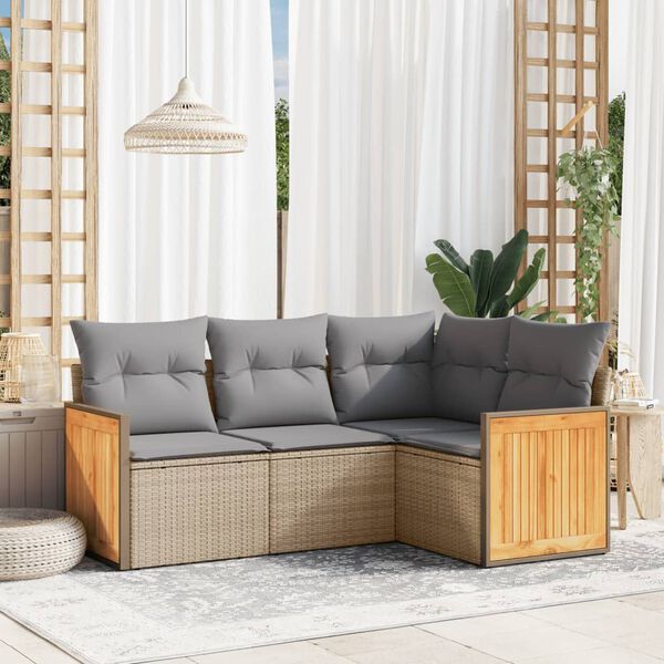 vidaXL Salon de jardin avec coussins 4 pcs beige r&eacute;sine tress&eacute;e
