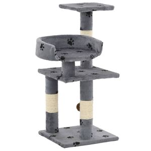 vidaXL Arbre &agrave; chat et griffoir Sisal 65 cm Empreintes de pattes Gris
