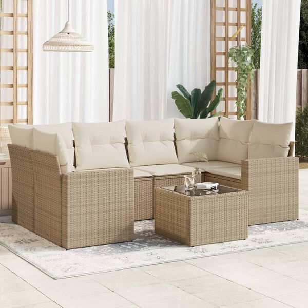 vidaXL Salon de jardin avec coussins 7 pcs beige r&eacute;sine tress&eacute;e