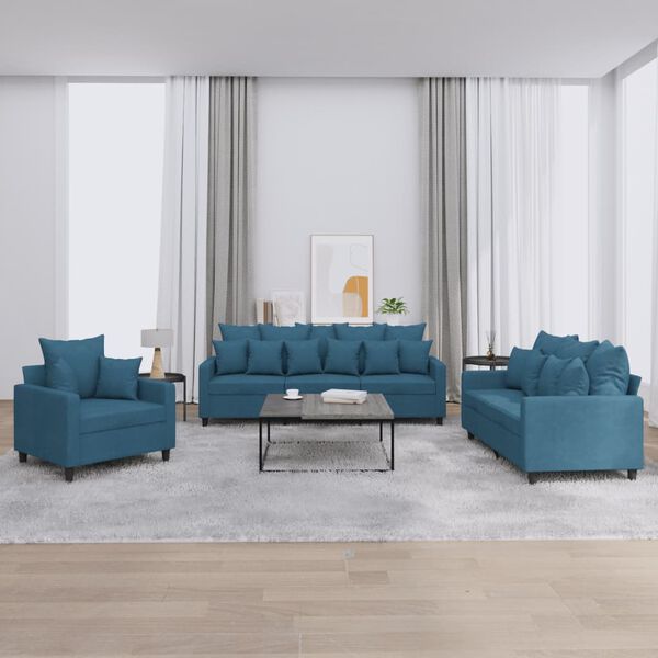 vidaXL Ensemble de canap&eacute;s 3 pcs avec coussins Bleu Velours