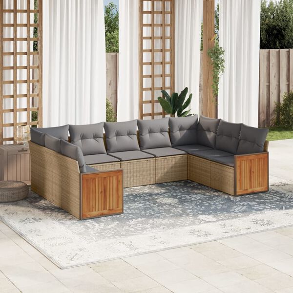 vidaXL Salon de jardin avec coussins 9 pcs beige r&eacute;sine tress&eacute;e