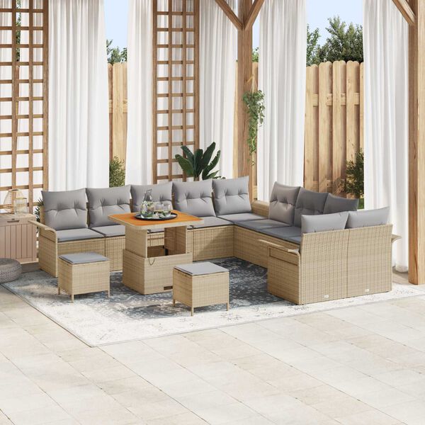 vidaXL Ensemble de canap&eacute; de jardin 13 pcs Beige polyrotin