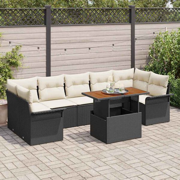 vidaXL Ensemble de canap&eacute; de jardin avec coussin 8 pcs Noir et cr&egrave;me