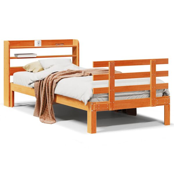 vidaXL Cadre de lit et t&ecirc;te de lit sans matelas cire marron 100x200 cm