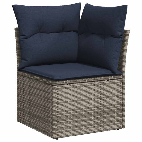vidaXL Salon de jardin avec coussins 7pcs gris r&eacute;sine tress&eacute;e acacia