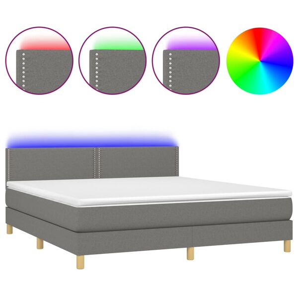 vidaXL Sommier &agrave; lattes de lit et matelas et LED Gris fonc&eacute; 180x200 cm