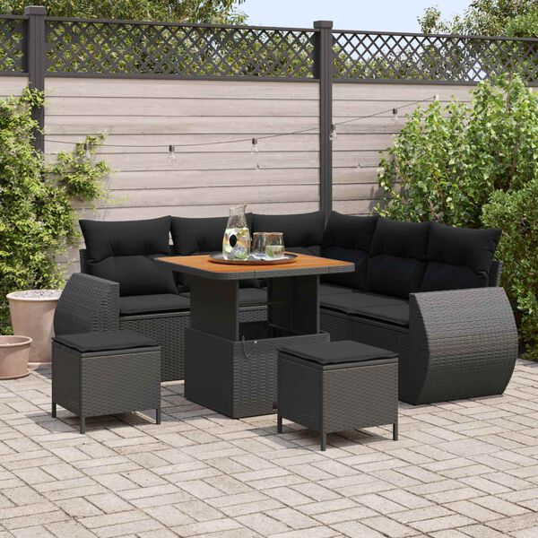vidaXL Ensemble de canap&eacute; de jardin 8 pcs Noir polyrotin