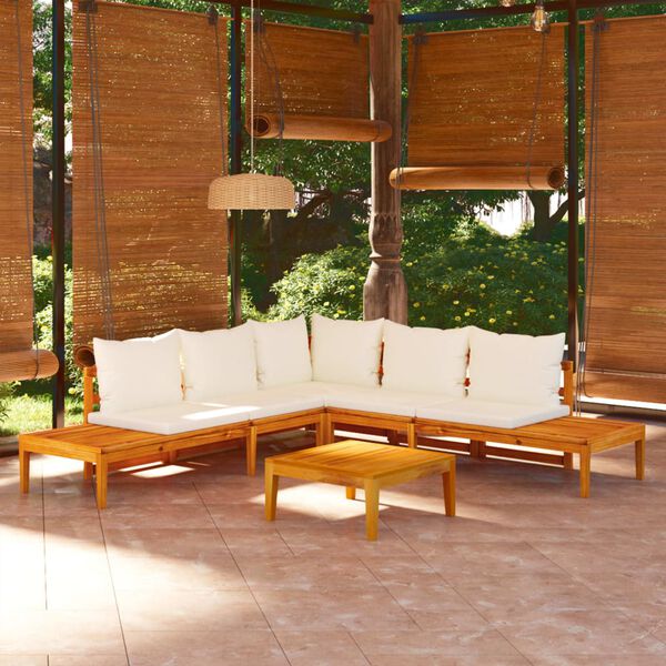 vidaXL Salon de jardin 4 pcs avec coussins blanc cr&egrave;me Bois d'acacia