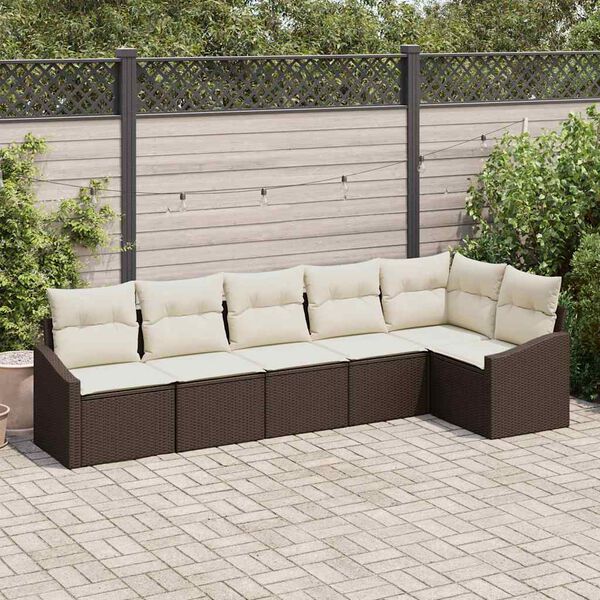 vidaXL Ensemble de canap&eacute; de jardin 6 pcs Marron et blanc polyrotin