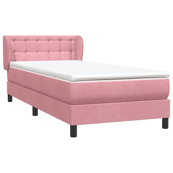 vidaXL Sommier &agrave; lattes de lit avec matelas rose 90x220 cm velours