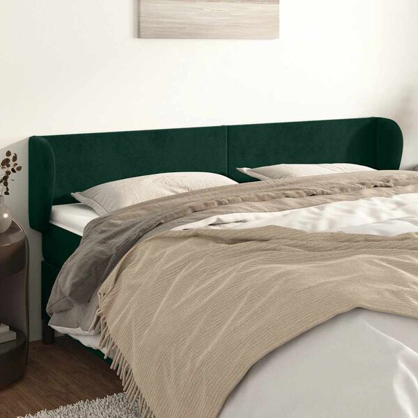 vidaXL T&ecirc;te de lit avec oreilles Vert fonc&eacute; 183x23x78/88 cm Velours