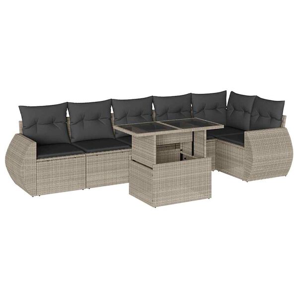vidaXL Salon de jardin avec coussins 7 pcs gris clair r&eacute;sine tress&eacute;e