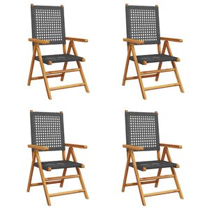 vidaXL Fauteuils pliants inclinables, lot de 4, en polyrotin noir et bois massif