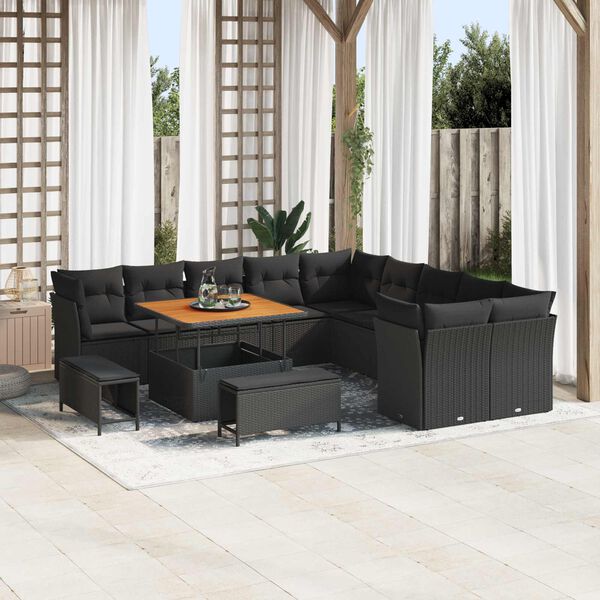 vidaXL Ensemble de canap&eacute; de jardin 13 pcs Noir polyrotin