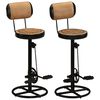 vidaXL Tabouret de bar imprim&eacute; en toile lot de 2 cuir ch&egrave;vre v&eacute;ritable