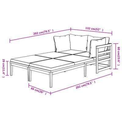 vidaXL Chaises longues coussins gris foncé lot de 2 Bois acacia solide