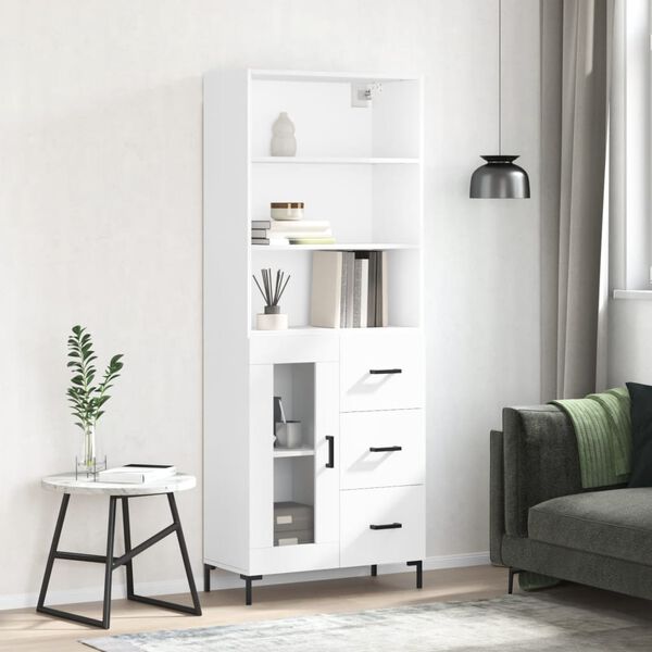 vidaXL Buffet haut Blanc 69,5x34x180 cm Bois d'ing&eacute;nierie