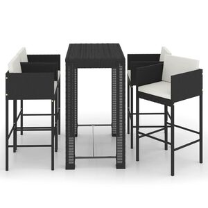 vidaXL Ensemble de bar de jardin 5 pcs et coussins R&eacute;sine tress&eacute;e Noir