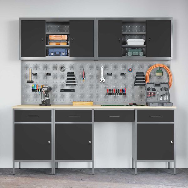 vidaXL &Eacute;tabli avec tiroir 10 pcs Noir 200 x 55 x 200 cm Acier