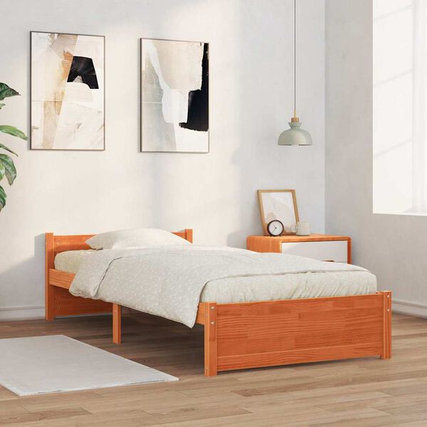 vidaXL Cadre de lit Brun cire 205.5 x 95.5 x 51 cm Pin massif