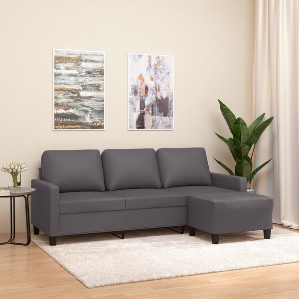 vidaXL Canap&eacute; &agrave; 3 places avec repose-pieds Gris 180 cm Similicuir