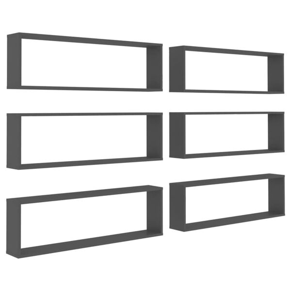 vidaXL &Eacute;tag&egrave;res cube murales 6 pcs Gris 100x15x30 cm bois d'ing&eacute;nierie