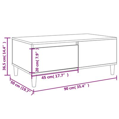 vidaXL Table basse Chêne fumé 90x50x36,5 cm Bois d'ingénierie
