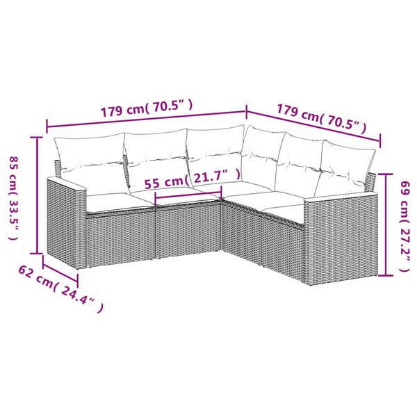 vidaXL Salon de jardin avec coussins 5 pcs beige r&eacute;sine tress&eacute;e