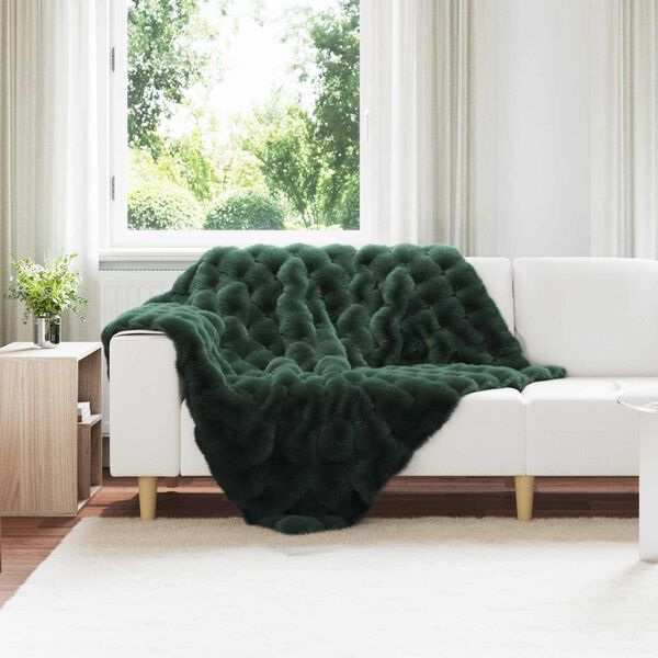 vidaXL Couverture en Fourrure de Lapin Synth&eacute;tique Olite Vert fonc&eacute;
