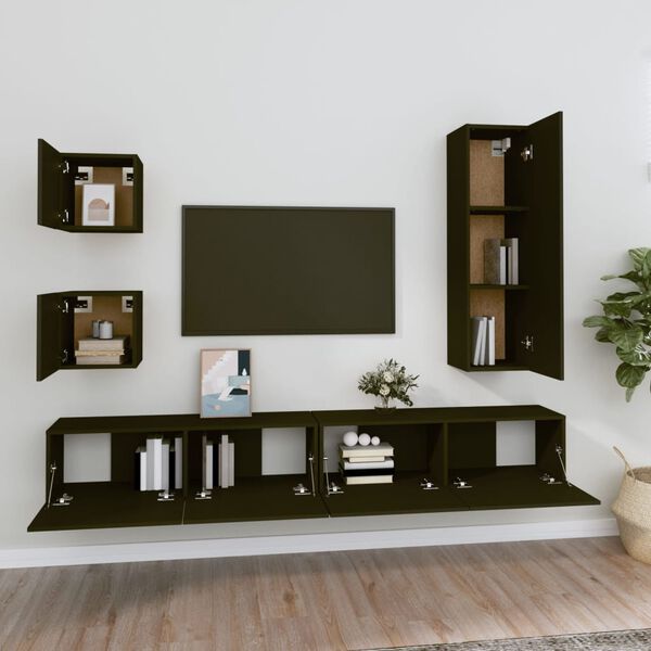 vidaXL Ensemble de meubles TV 5 pcs Noir Bois d'ing&eacute;nierie