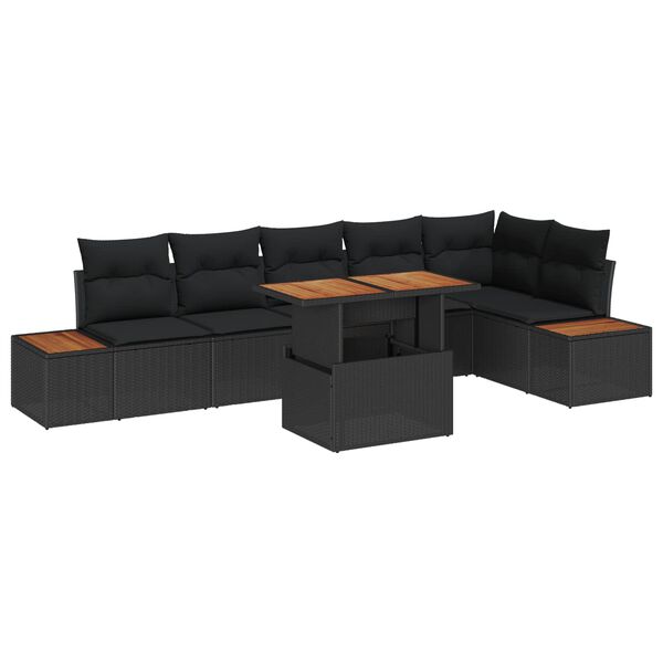 vidaXL Ensemble de canap&eacute; de jardin 7 pcs Noir Poly rotin