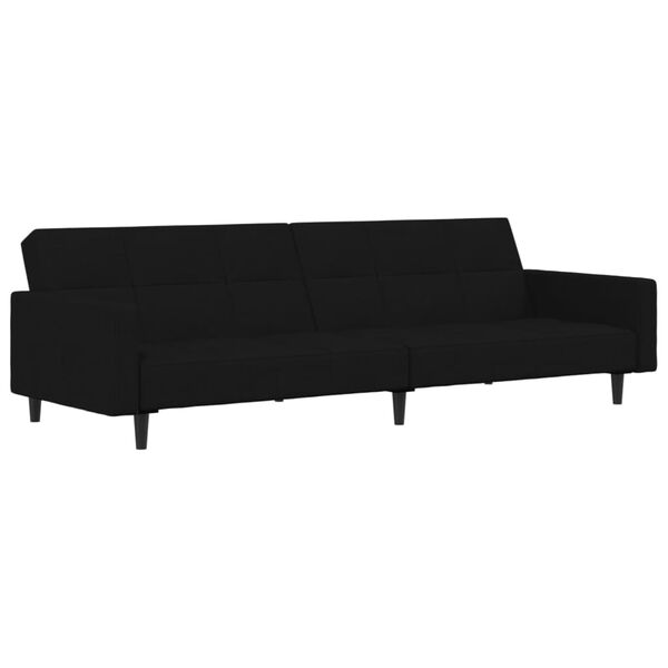vidaXL Canap&eacute;-lit &agrave; 2 places avec tabouret Noir Tissu microfibre