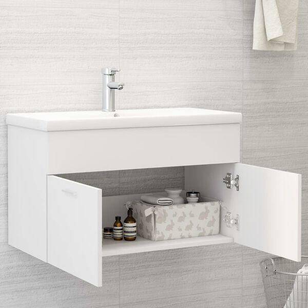 vidaXL Armoire d'&eacute;vier avec lavabo int&eacute;gr&eacute; Blanc Agglom&eacute;r&eacute;