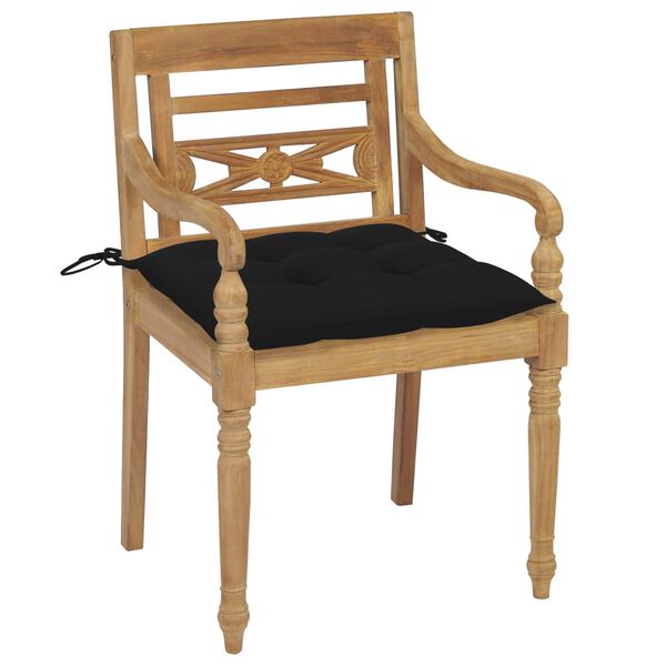 vidaXL Chaises Batavia lot de 2 et coussins noirs Bois de teck massif