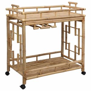 vidaXL Chariot &agrave; vin avec roues Naturel 85 x 50 x 93 cm Bambou