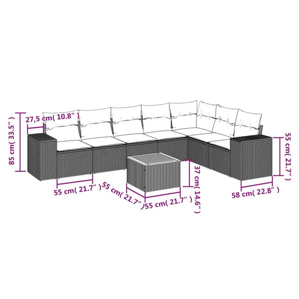 vidaXL Salon de jardin avec coussins 8 pcs beige r&eacute;sine tress&eacute;e