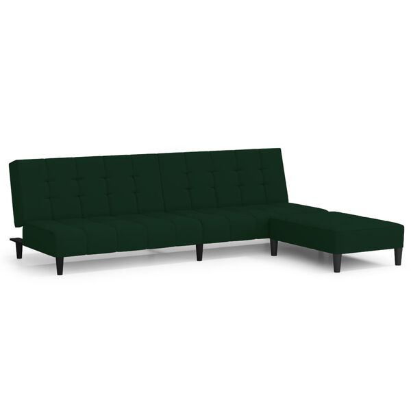vidaXL Canap&eacute;-lit &agrave; 2 places avec repose-pied Vert fonc&eacute; Velours