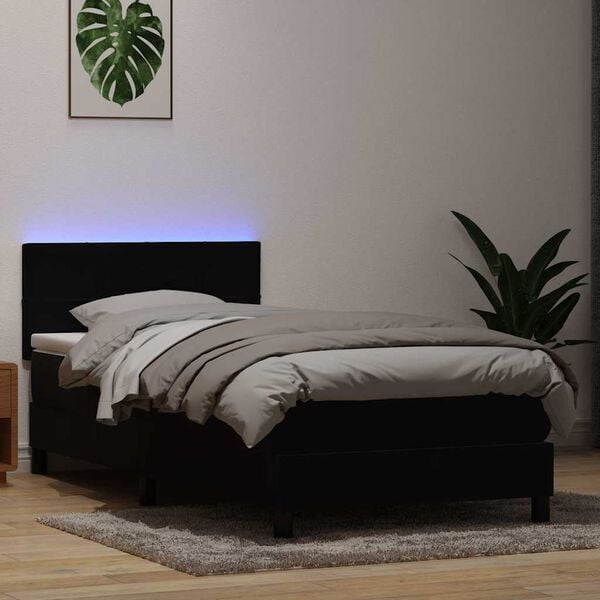 vidaXL Sommier &agrave; lattes de lit avec matelas et LED noir 90x210 cm velours