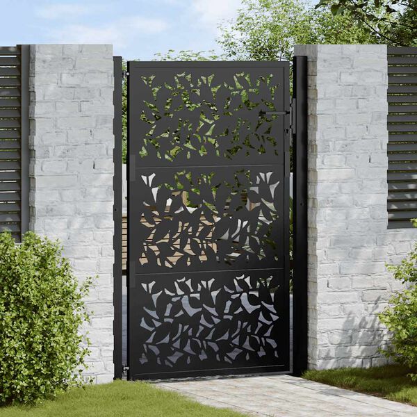 vidaXL Portail de jardin noir 100x150 cm en acier avec motif feuille