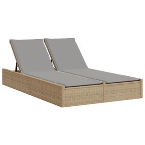 vidaXL Chaise longue double avec coussins beige r&eacute;sine tress&eacute;e