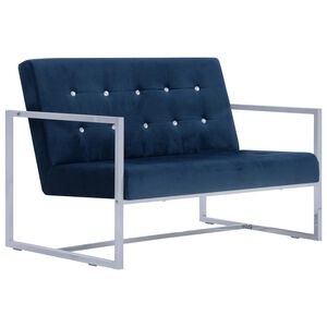 vidaXL Canap&eacute; 2 places avec accoudoirs Bleu Chrome et velours
