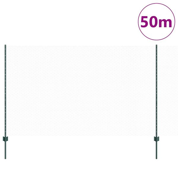 vidaXL Cl&ocirc;ture avec poteau Vert 1,4 x 50 m Acier et PVC