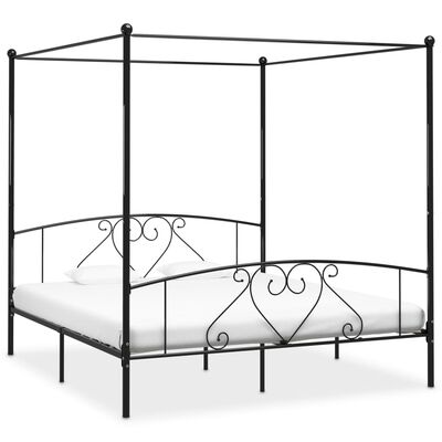 vidaXL Cadre de lit sans matelas avec baldaquin noir 180x200 cm métal