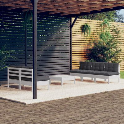 vidaXL Salon de jardin 6 pcs avec coussins anthracite bois de pin