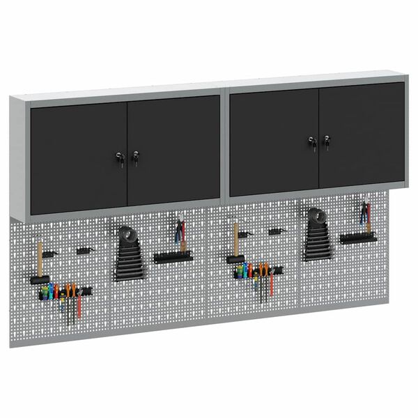 vidaXL Set de Cabinet d'Outils et Pegboard avec &eacute;tag&egrave;re 6 pcs Noir