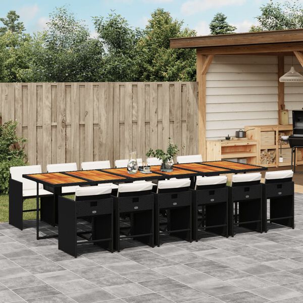 vidaXL Ensemble &agrave; manger de jardin 13 pcs coussins noir r&eacute;sine tress&eacute;e
